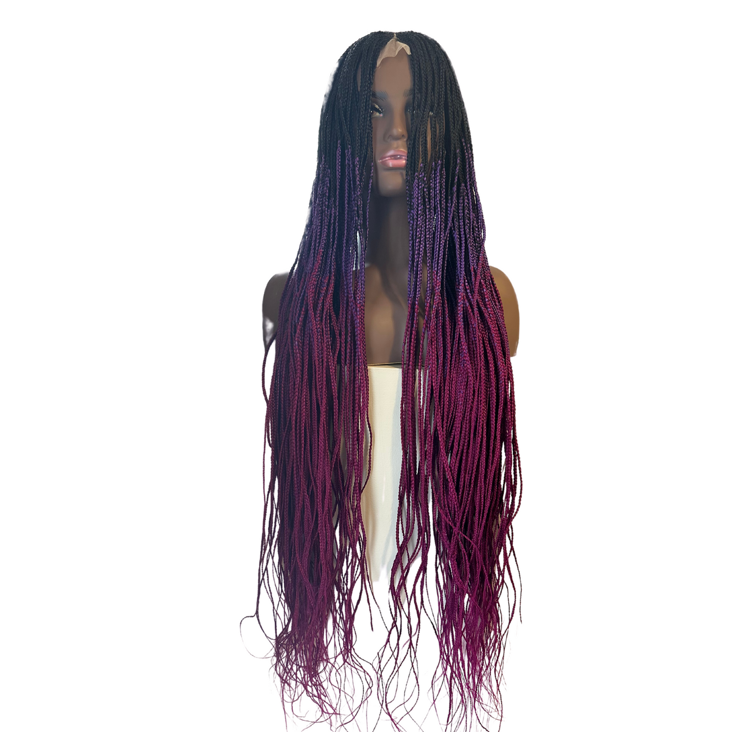 Black, Pink and Purple Ombre Braided Wig with Centre Part Closure