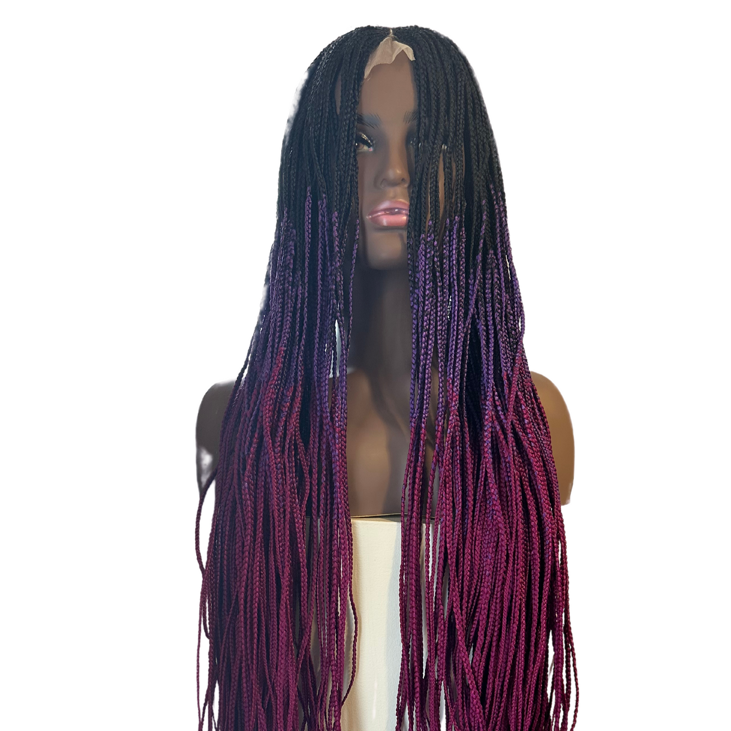 Black, Pink and Purple Ombre Braided Wig with Centre Part Closure