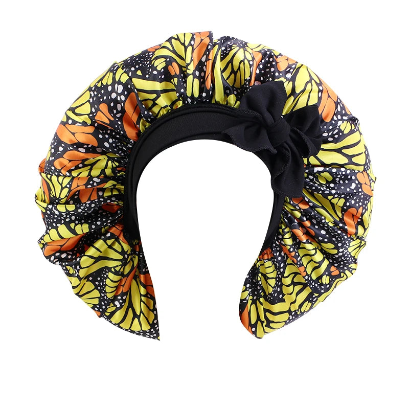 Large Satin Sleeping Cap for Women - Ankara Print Bonnet with Wide Stretch Band